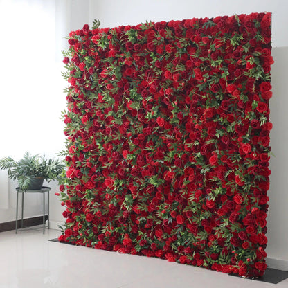 Flowers Artificial Red Rose Wall Backdrop: Passionate Embrace - The Red Reverie-VF-257