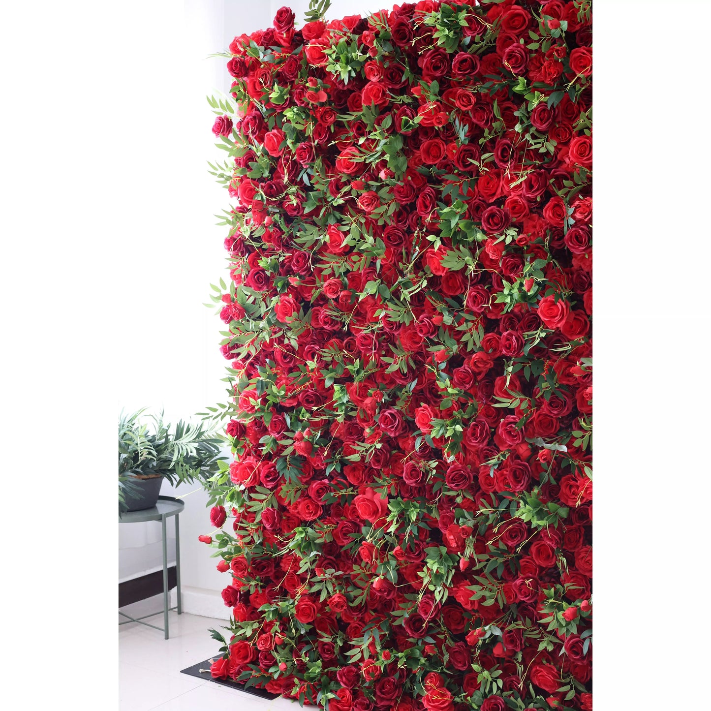 Flowers Artificial Red Rose Wall Backdrop: Passionate Embrace - The Red Reverie-VF-257