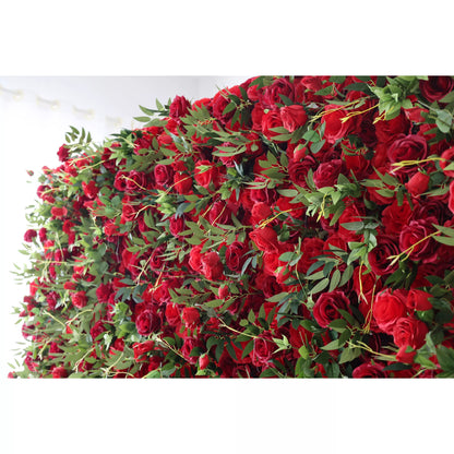 Flowers Artificial Red Rose Wall Backdrop: Passionate Embrace - The Red Reverie-VF-257