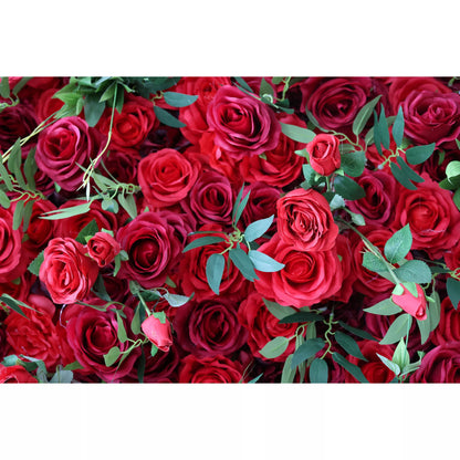 Flowers Artificial Red Rose Wall Backdrop: Passionate Embrace - The Red Reverie-VF-257