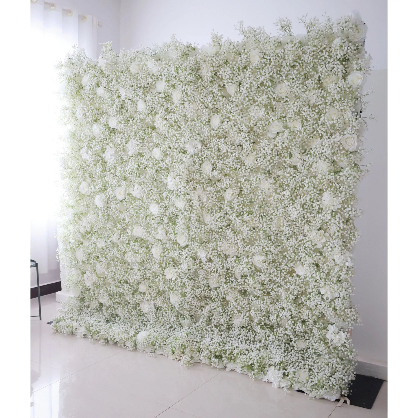 Flowers Artificial Floral Wall Backdrop: Elysian Garden Artificial Floral Wall Backdrop: Ethereal White Blossoms Edition-VF-268