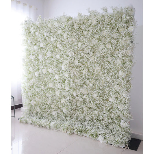 Flowers Artificial Floral Wall Backdrop: Elysian Garden Artificial Floral Wall Backdrop: Ethereal White Blossoms Edition-VF-268