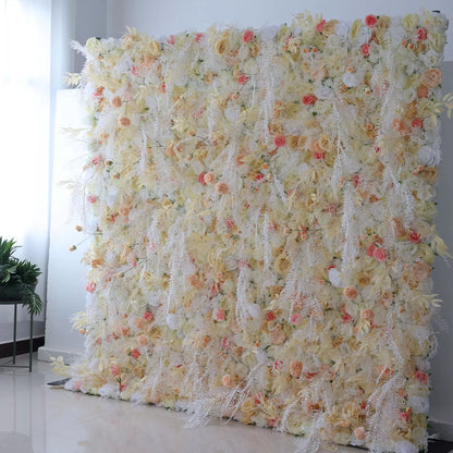 Flowers Artificial Rose Wall Backdrop: Ethereal Elegance - The Whispered Wishes Collection-VF-258