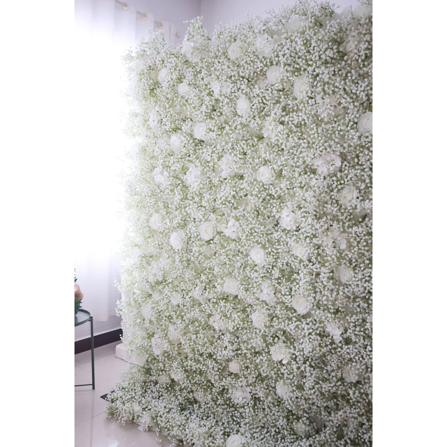 Flowers Artificial Floral Wall Backdrop: Elysian Garden Artificial Floral Wall Backdrop: Ethereal White Blossoms Edition-VF-268