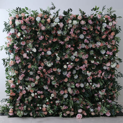 Roll Up Fabric Artificial Flower Wall Wedding Backdrop, Floral Party Decor, Event Photography-VF-341