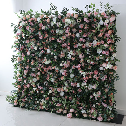 Roll Up Fabric Artificial Flower Wall Wedding Backdrop, Floral Party Decor, Event Photography-VF-341