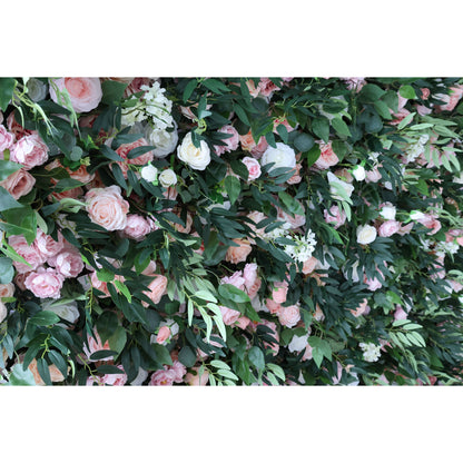 Roll Up Fabric Artificial Flower Wall Wedding Backdrop, Floral Party Decor, Event Photography-VF-341