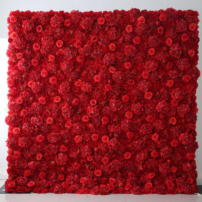 Flowers Artificial Rose Wall Backdrop: Crimson Cascade - The Passionate Pulse Collection-VF-261