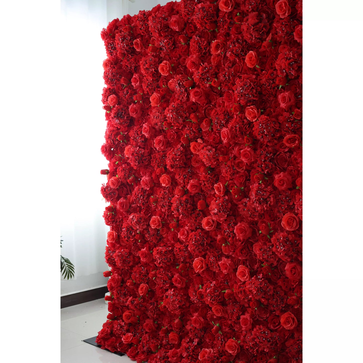 Flowers Artificial Rose Wall Backdrop: Crimson Cascade - The Passionate Pulse Collection-VF-261