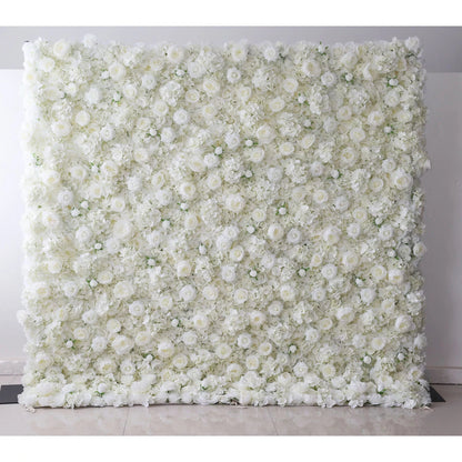 Roll Up Fabric Artificial Lemon Green and White Rose Flower Wall Wedding Backdrop, Floral Party Decor, Event Photography-VF-056