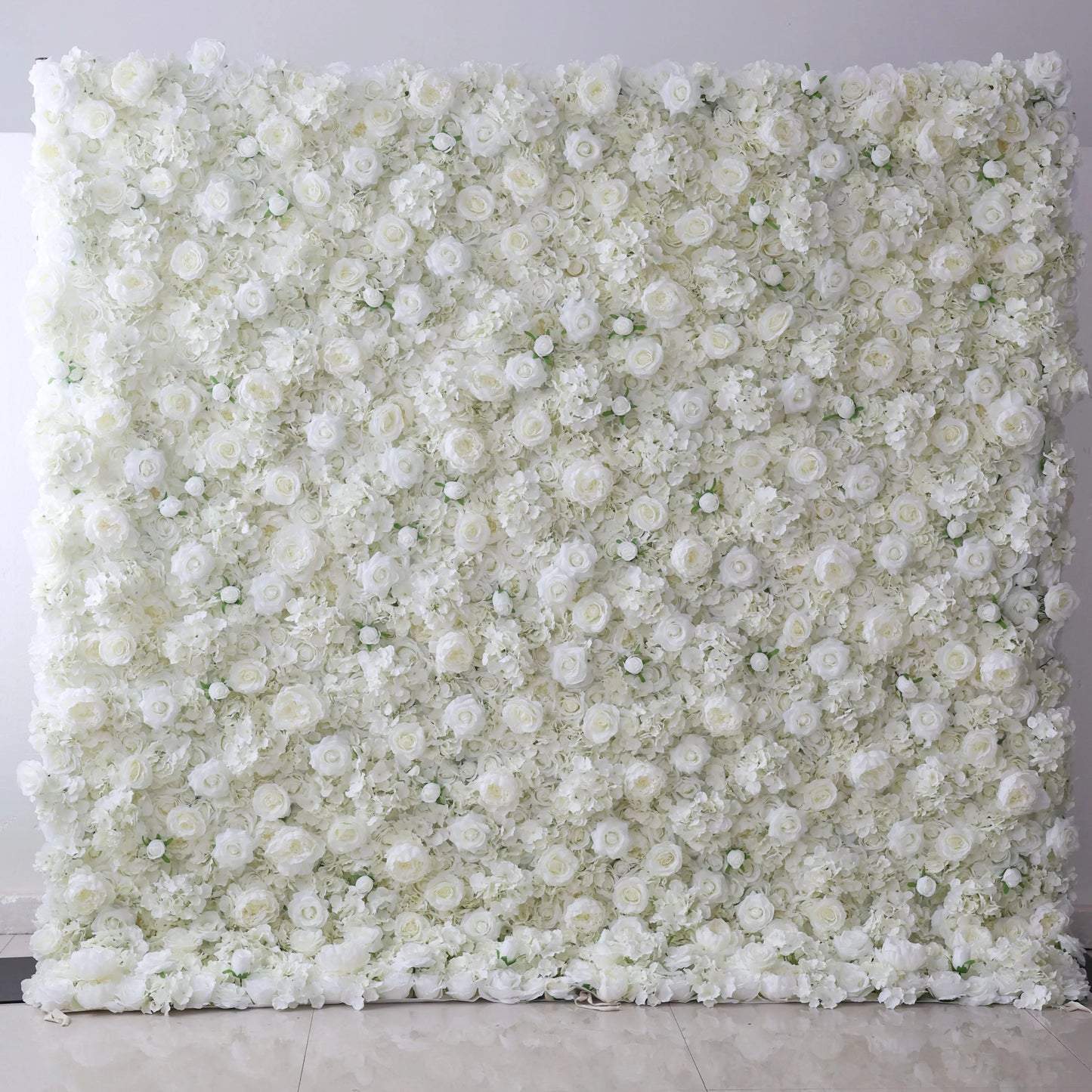 Roll Up Fabric Artificial Lemon Green and White Rose Flower Wall Wedding Backdrop, Floral Party Decor, Event Photography-VF-056