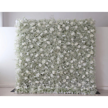 Flowers Artificial Floral Wall Backdrop: Serene Meadows Artificial Floral Wall Backdrop: White Rose & Baby's Breath Edition-VF-268-2