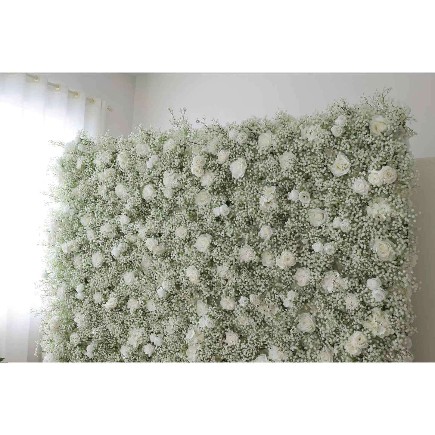 Flowers Artificial Floral Wall Backdrop: Serene Meadows Artificial Floral Wall Backdrop: White Rose & Baby's Breath Edition-VF-268-2