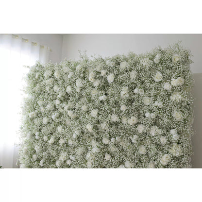 Flowers Artificial Floral Wall Backdrop: Serene Meadows Artificial Floral Wall Backdrop: White Rose & Baby's Breath Edition-VF-268-2