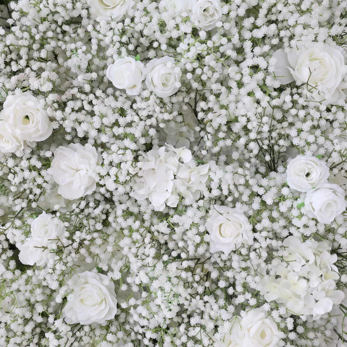 Flowers Artificial Floral Wall Backdrop: Serene Meadows Artificial Floral Wall Backdrop: White Rose & Baby's Breath Edition-VF-268-2