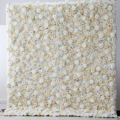 Roll Up Fabric Artificial White, Cream and Champagne Flower Wall Wedding Backdrop, Floral Party Decor, Event Photography-VF-263