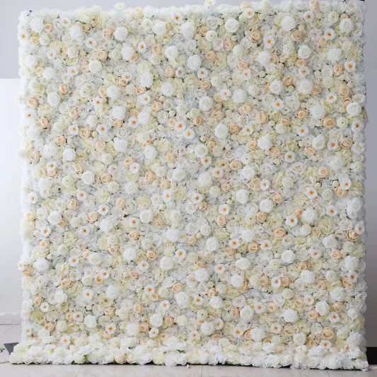 Roll Up Fabric Artificial White, Cream and Champagne Flower Wall Wedding Backdrop, Floral Party Decor, Event Photography-VF-263