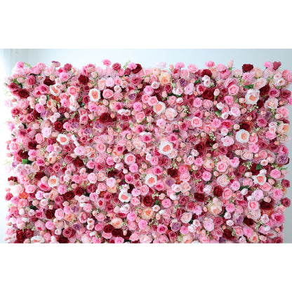 Roll Up Fabric Artificial Flower Wall Wedding Backdrop, Floral Party Decor, Event Photography-VF-344