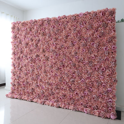 Roll Up Fabric Artificial Flower Wall Wedding Backdrop, Floral Party Decor, Event Photography-VF-345