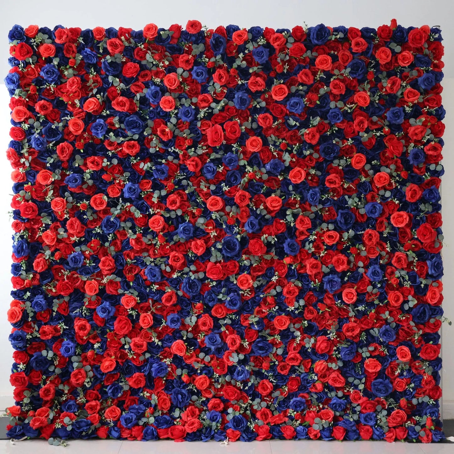 Flowers Artificial Floral Wall Backdrop: Royal Romance: A Mélange of Midnight Blue and Resplendent Red-VF-291