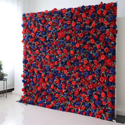 Flowers Artificial Floral Wall Backdrop: Royal Romance: A Mélange of Midnight Blue and Resplendent Red-VF-291