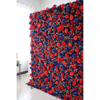 Flowers Artificial Floral Wall Backdrop: Royal Romance: A Mélange of Midnight Blue and Resplendent Red-VF-291