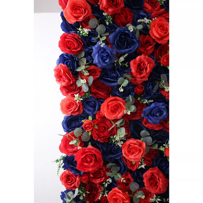 Flowers Artificial Floral Wall Backdrop: Royal Romance: A Mélange of Midnight Blue and Resplendent Red-VF-291