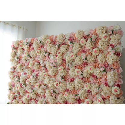 Roll Up Fabric Artificial Sage Indian Red Core and Rose Taupe, Light Brown Floral Wall Wedding Backdrop, Floral Party Decor, Event Photography-VF-075