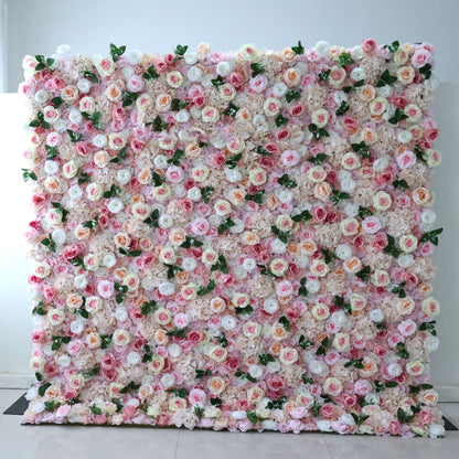 Roll Up Fabric Artificial Flower Wall Wedding Backdrop, Floral Party Decor, Event Photography-VF-349