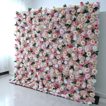 Roll Up Fabric Artificial Flower Wall Wedding Backdrop, Floral Party Decor, Event Photography-VF-349