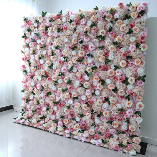 Roll Up Fabric Artificial Flower Wall Wedding Backdrop, Floral Party Decor, Event Photography-VF-349