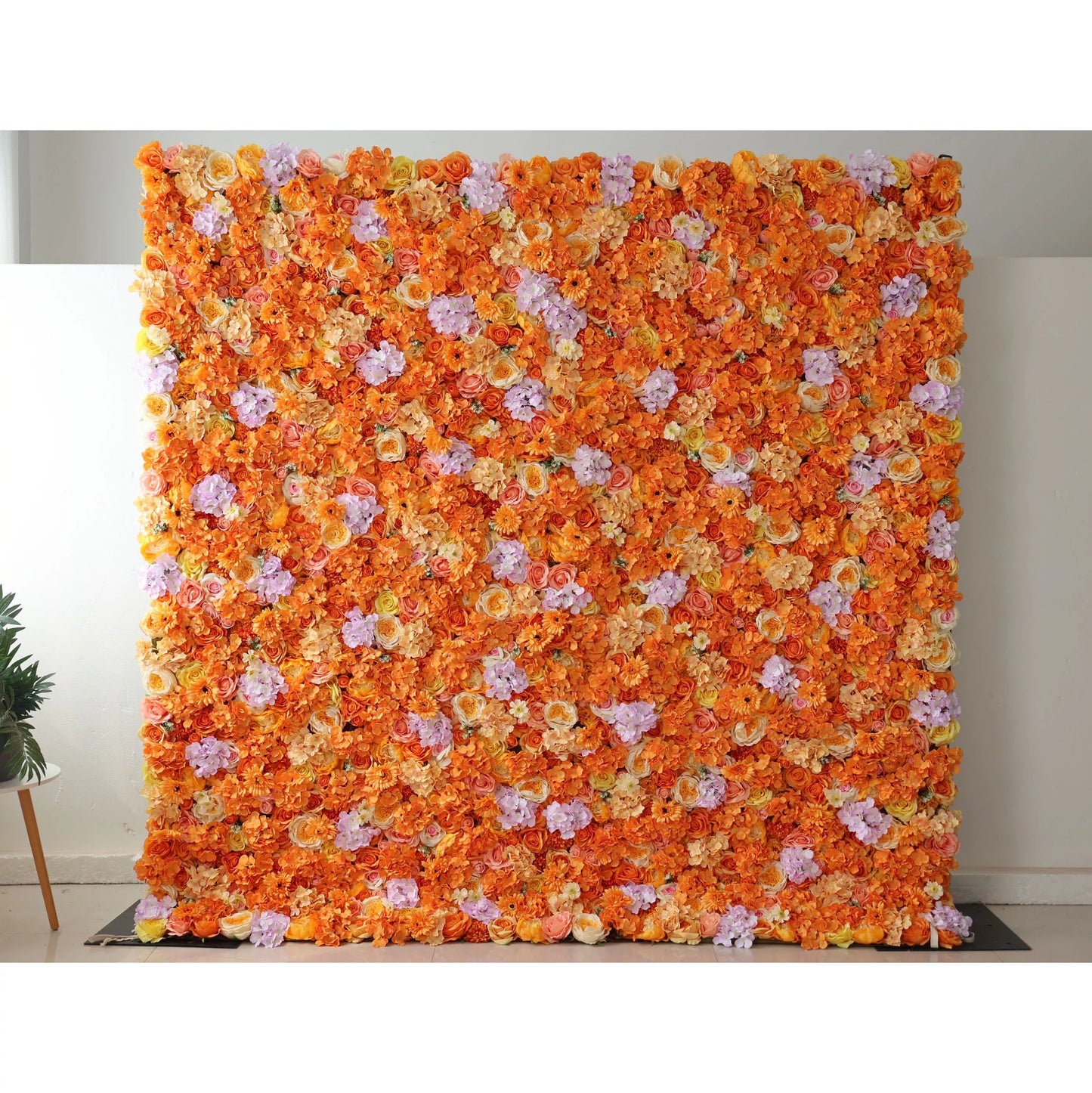 Roll Up Fabric Artificial Citrus-themed Papaya Orange and Yellow Flower Wall Wedding Backdrop, Floral Party Decor, Event Photography-VF-060