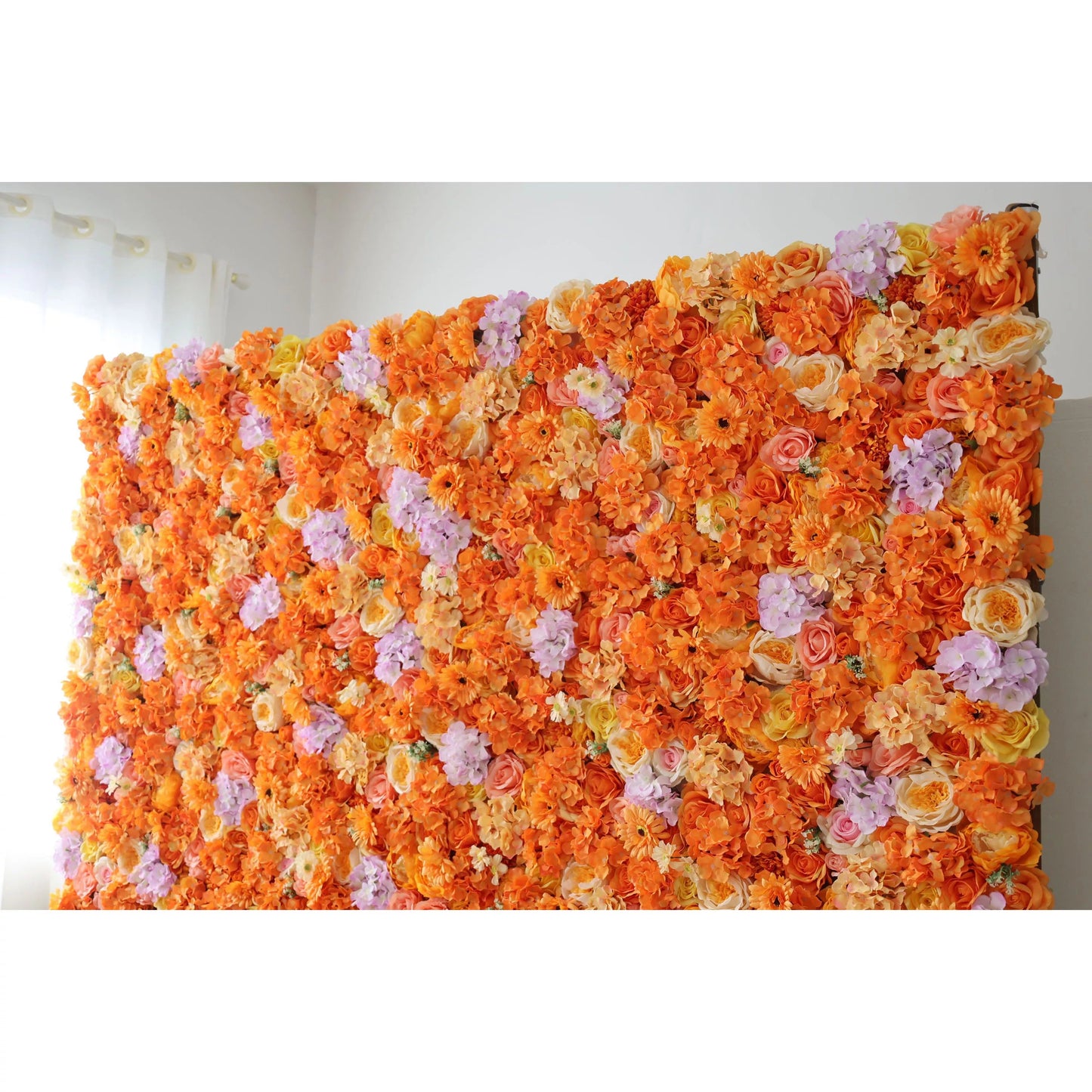 Roll Up Fabric Artificial Citrus-themed Papaya Orange and Yellow Flower Wall Wedding Backdrop, Floral Party Decor, Event Photography-VF-060