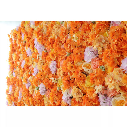 Roll Up Fabric Artificial Citrus-themed Papaya Orange and Yellow Flower Wall Wedding Backdrop, Floral Party Decor, Event Photography-VF-060