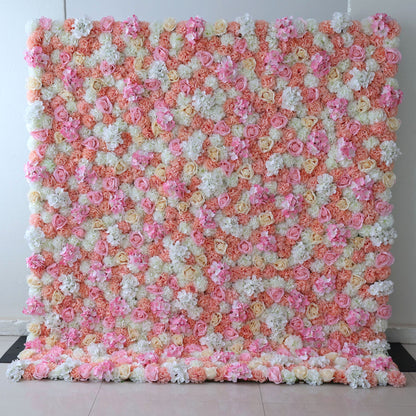 Roll Up Fabric Artificial Flower Wall Wedding Backdrop, Floral Party Decor, Event Photography-VF-356