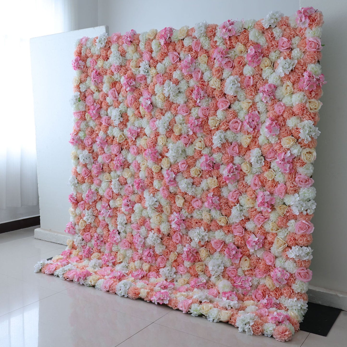 Roll Up Fabric Artificial Flower Wall Wedding Backdrop, Floral Party Decor, Event Photography-VF-356