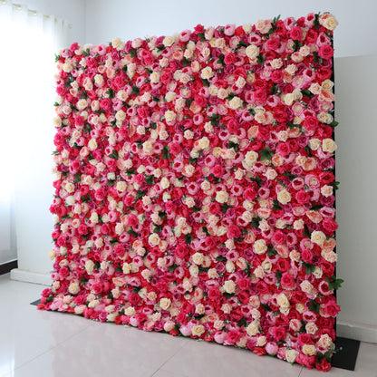 Roll Up Fabric Artificial Flower Wall Wedding Backdrop, Floral Party Decor, Event Photography-VF-357