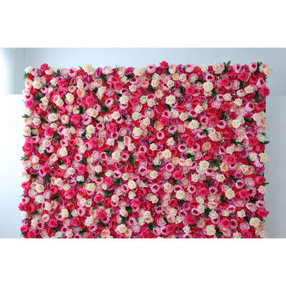 Roll Up Fabric Artificial Flower Wall Wedding Backdrop, Floral Party Decor, Event Photography-VF-357