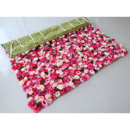 Roll Up Fabric Artificial Flower Wall Wedding Backdrop, Floral Party Decor, Event Photography-VF-357