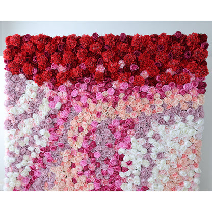 Roll Up Fabric Artificial Red to Pink White Gradient Flower Wall Wedding Backdrop, Floral Party Decor, Event Photography-VF-353