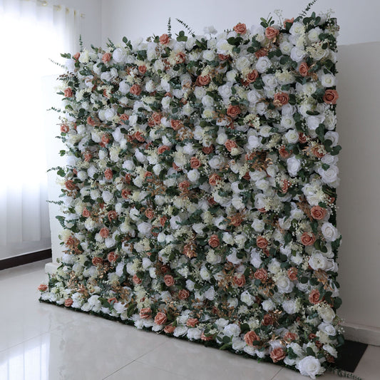 Roll Up Fabric Artificial Flower Wall Wedding Backdrop, Floral Party Decor, Event Photography-VF-358