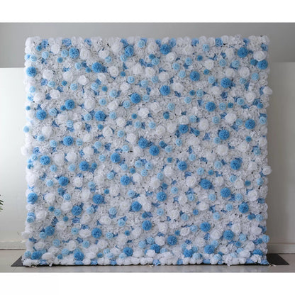 Flowers Artificial Floral Wall Backdrop: Serene Seascape - Azure Blue & Ivory Bliss Edition-VF-270