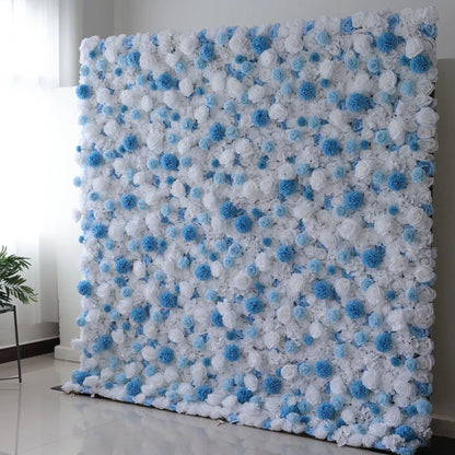 Flowers Artificial Floral Wall Backdrop: Serene Seascape - Azure Blue & Ivory Bliss Edition-VF-270