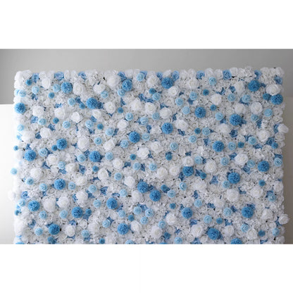 Flowers Artificial Floral Wall Backdrop: Serene Seascape - Azure Blue & Ivory Bliss Edition-VF-270