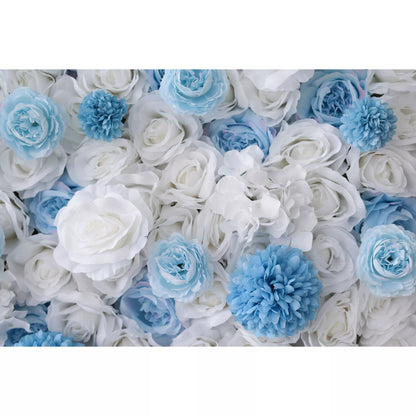 Flowers Artificial Floral Wall Backdrop: Serene Seascape - Azure Blue & Ivory Bliss Edition-VF-270