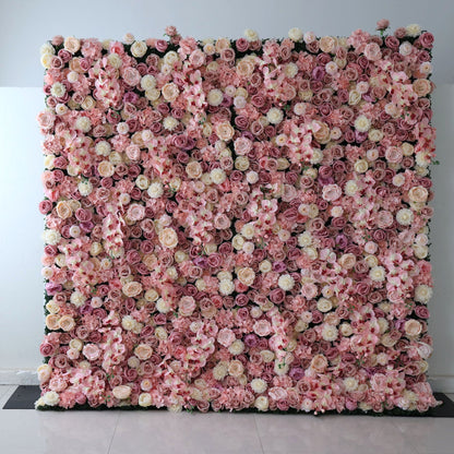 Roll Up Fabric Artificial Flower Wall Wedding Backdrop, Floral Party Decor, Event Photography-VF-359