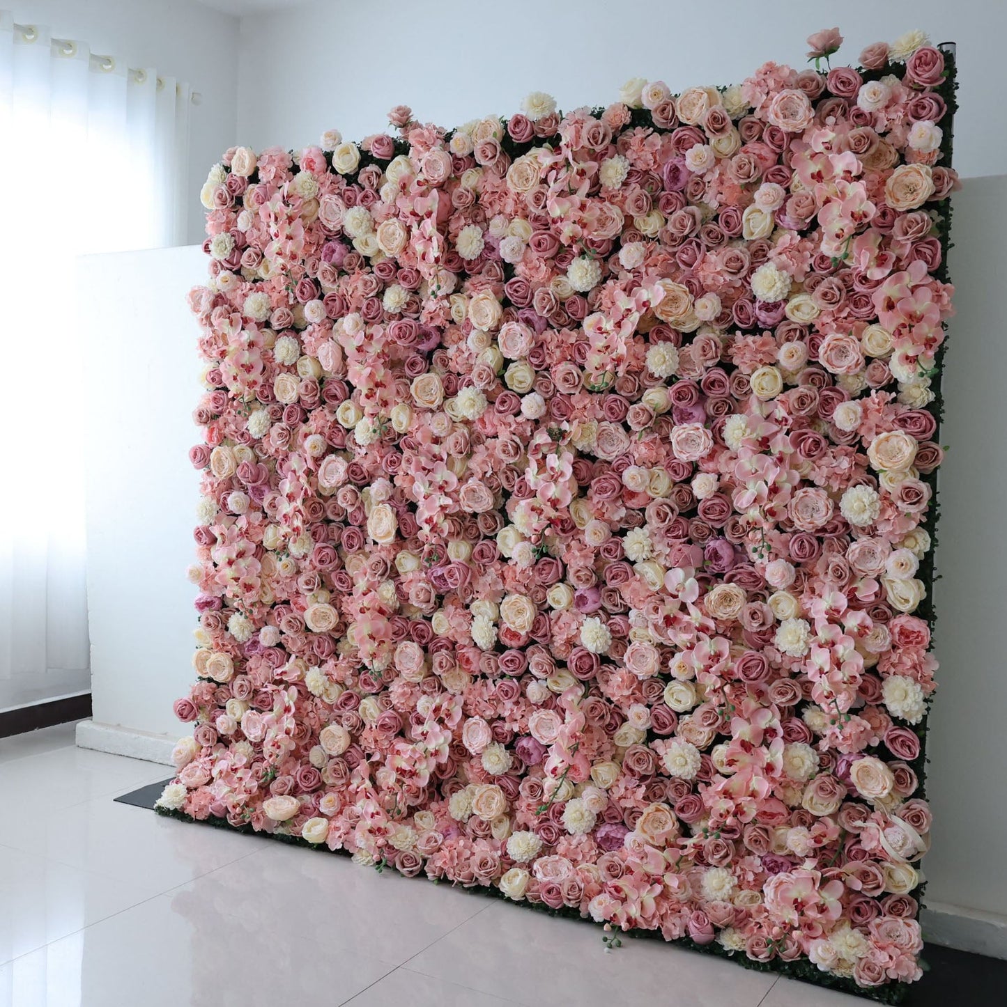 Roll Up Fabric Artificial Flower Wall Wedding Backdrop, Floral Party Decor, Event Photography-VF-359