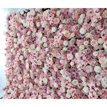 Roll Up Fabric Artificial Flower Wall Wedding Backdrop, Floral Party Decor, Event Photography-VF-359