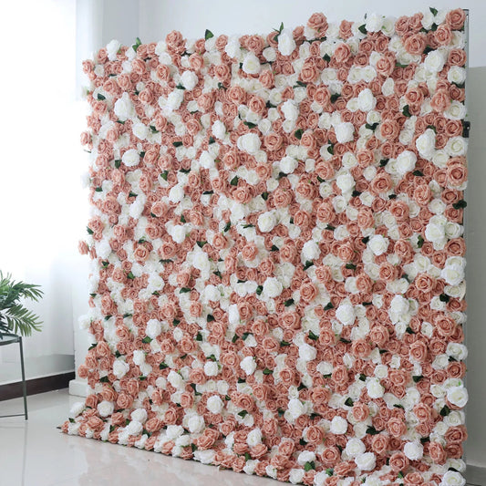 Flowers Artificial Floral Wall Backdrop: Vintage Roses - Peach & Ivory Harmony Edition-VF-269