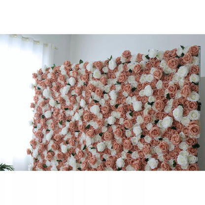 Flowers Artificial Floral Wall Backdrop: Vintage Roses - Peach & Ivory Harmony Edition-VF-269